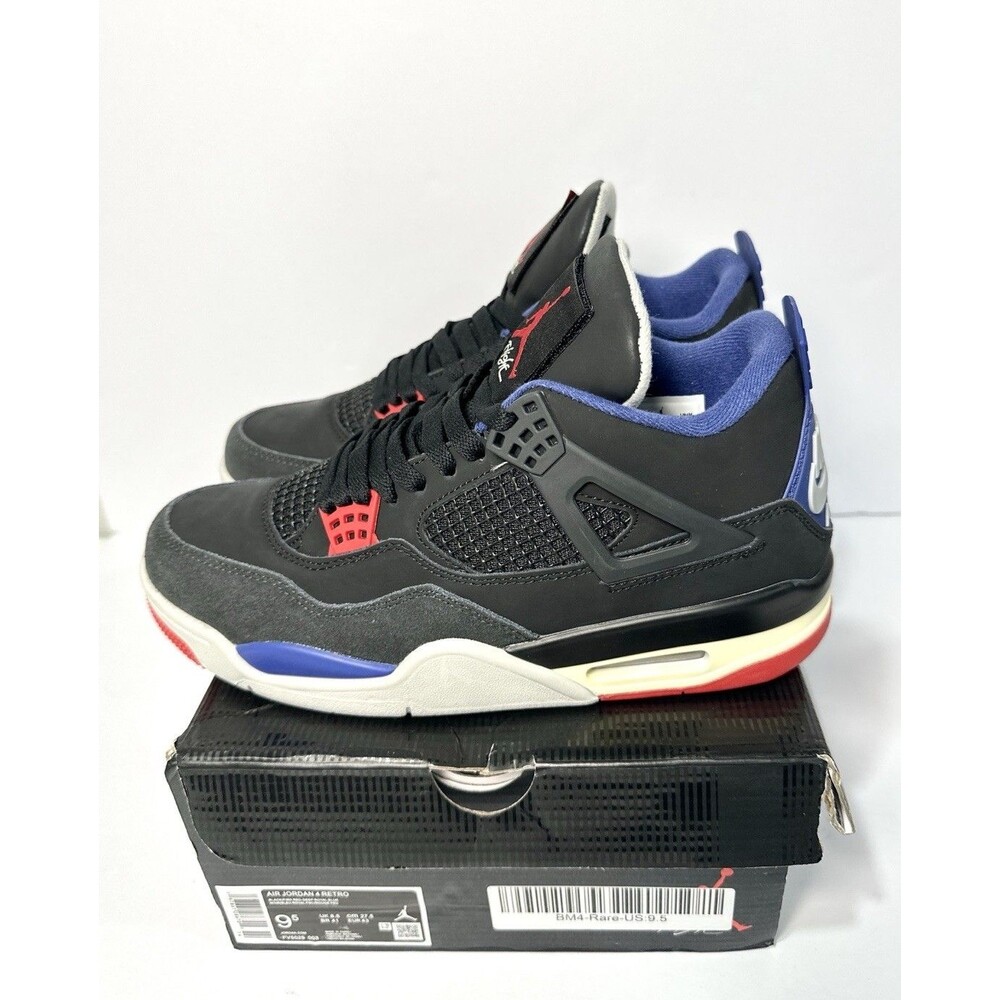 Nike Air Jordan 4 Retro ‘Rare Air' Black Fire  Red Royal FV5029-003 Men's 9.5